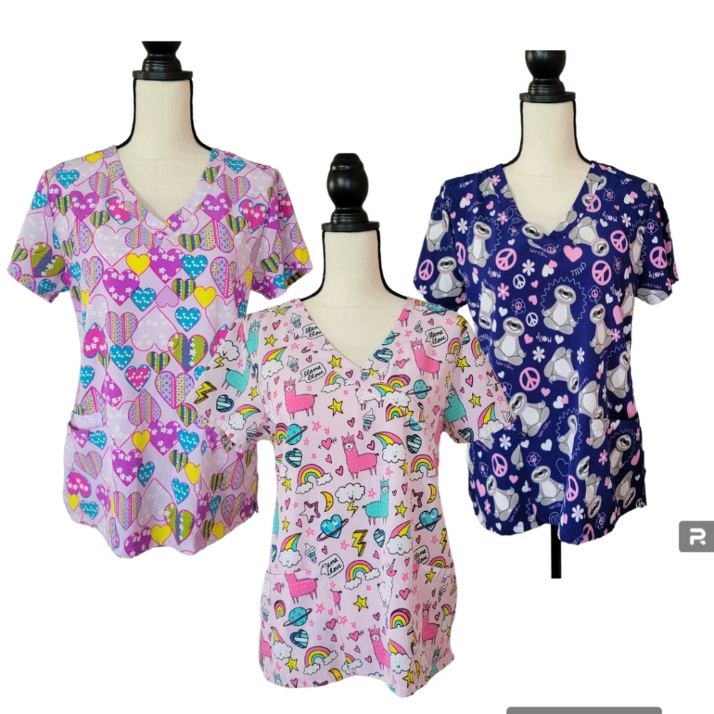 GT Performance scrub tops fun prints bundle of 3 size medium